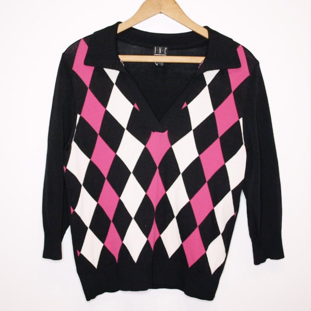 Checked Knit Top with Collar